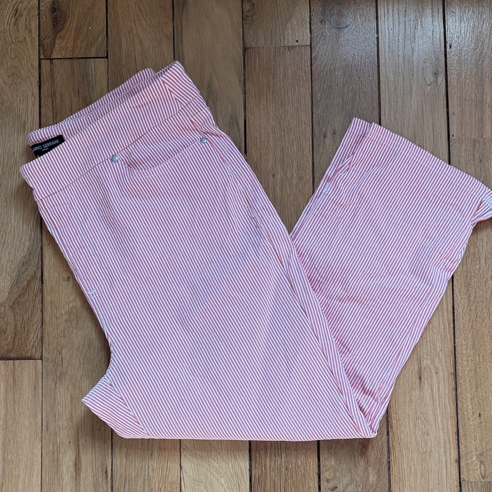 Coral and White Striped Pants